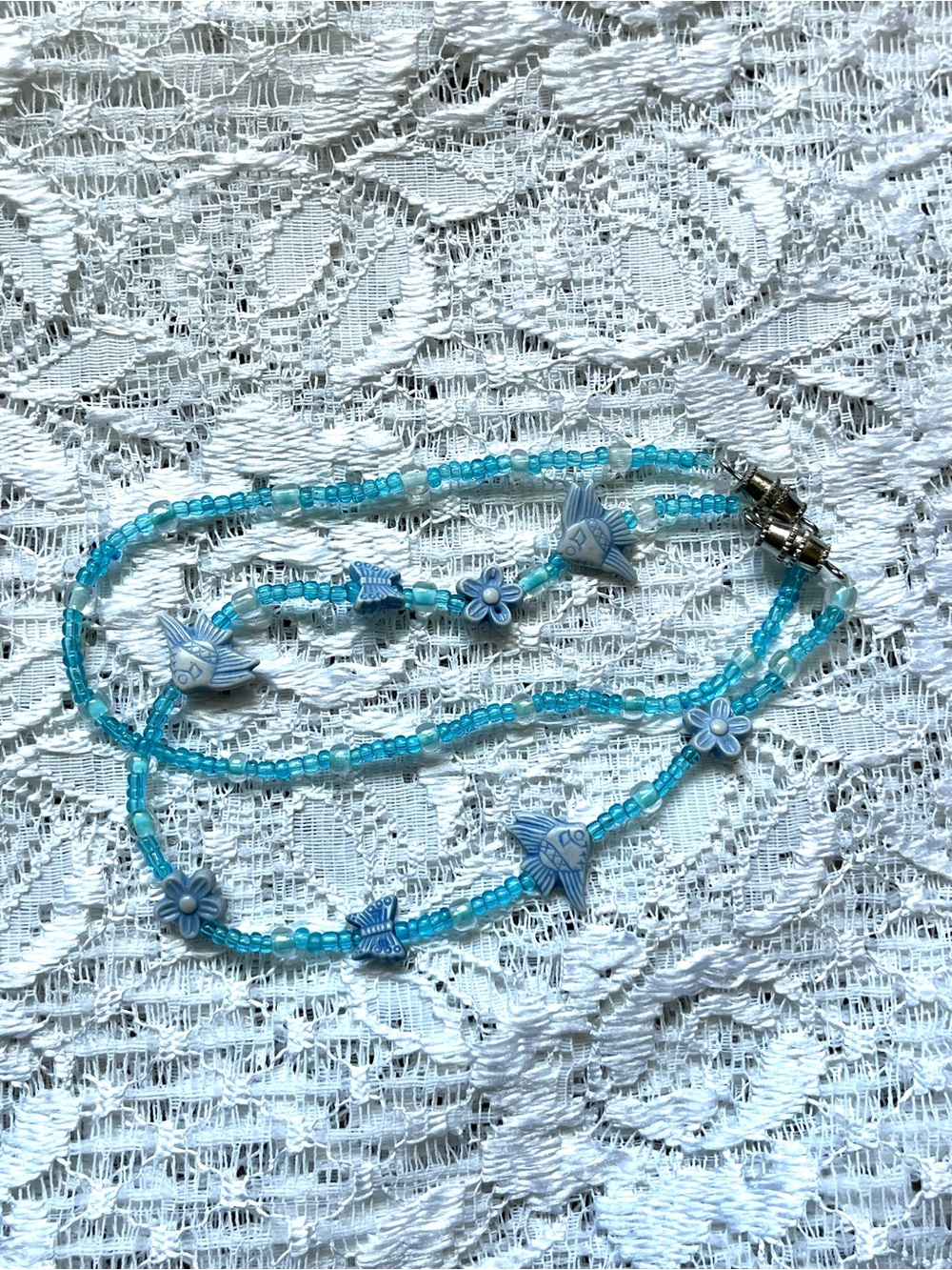 Pair of Y2K Blue Glass Beaded Stackable Anklets